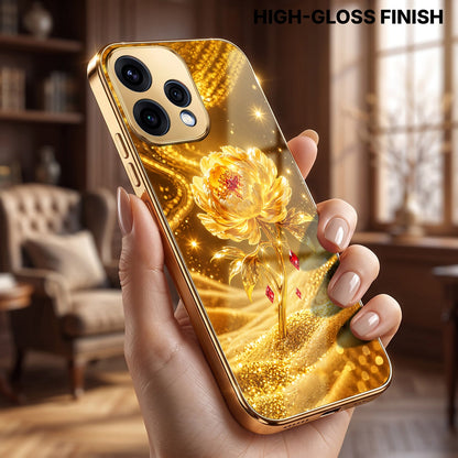 Oppo Reno 15 5G Golden Rose Elegance Gold Electroplated Glass Phone Back Case