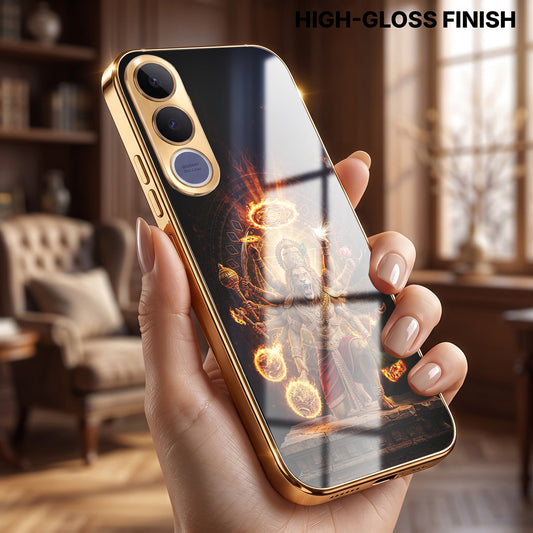 Vivo V70 FE 5G Lord Narasimha Gold Electroplated Glass Phone Back Case