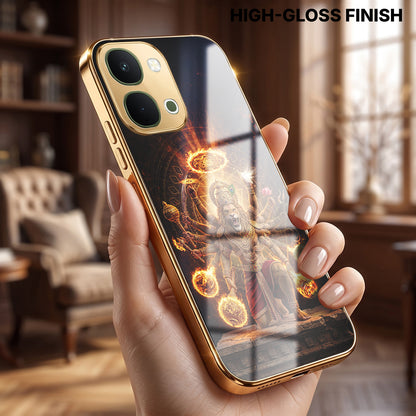 Vivo T5x 5G Lord Narasimha Gold Electroplated Glass Phone Back Case
