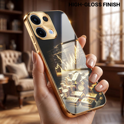Oppo Reno 13 5G Luxury Wealth Trader Gold Electroplated Glass Phone Back Case