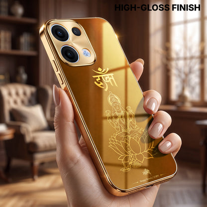 Oppo Reno 13 5G Shree Lakshmi Divine Gold Electroplated Glass Phone Back Case