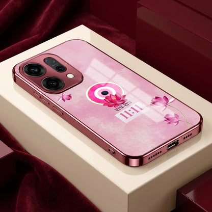 Oppo Reno 14 5G Luxury Radhe Radhe 11:11 Pink Electroplated Glass Phone Back Case