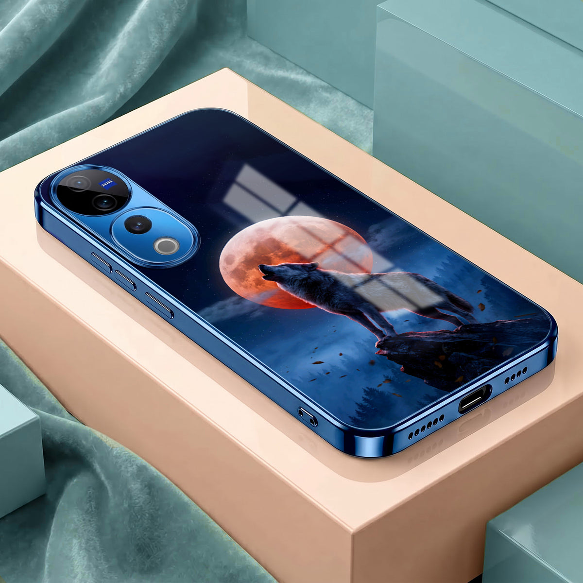 Vivo V40 Pro 5G Lunar Wolf Blue Electroplated Glass Phone Back Case
