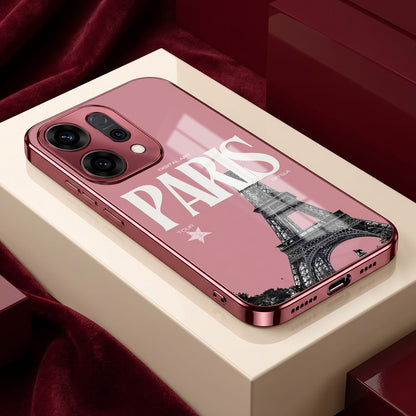 Oppo Reno 14 5G Luxury Paris Tower Pink Electroplated Glass Phone Back Case