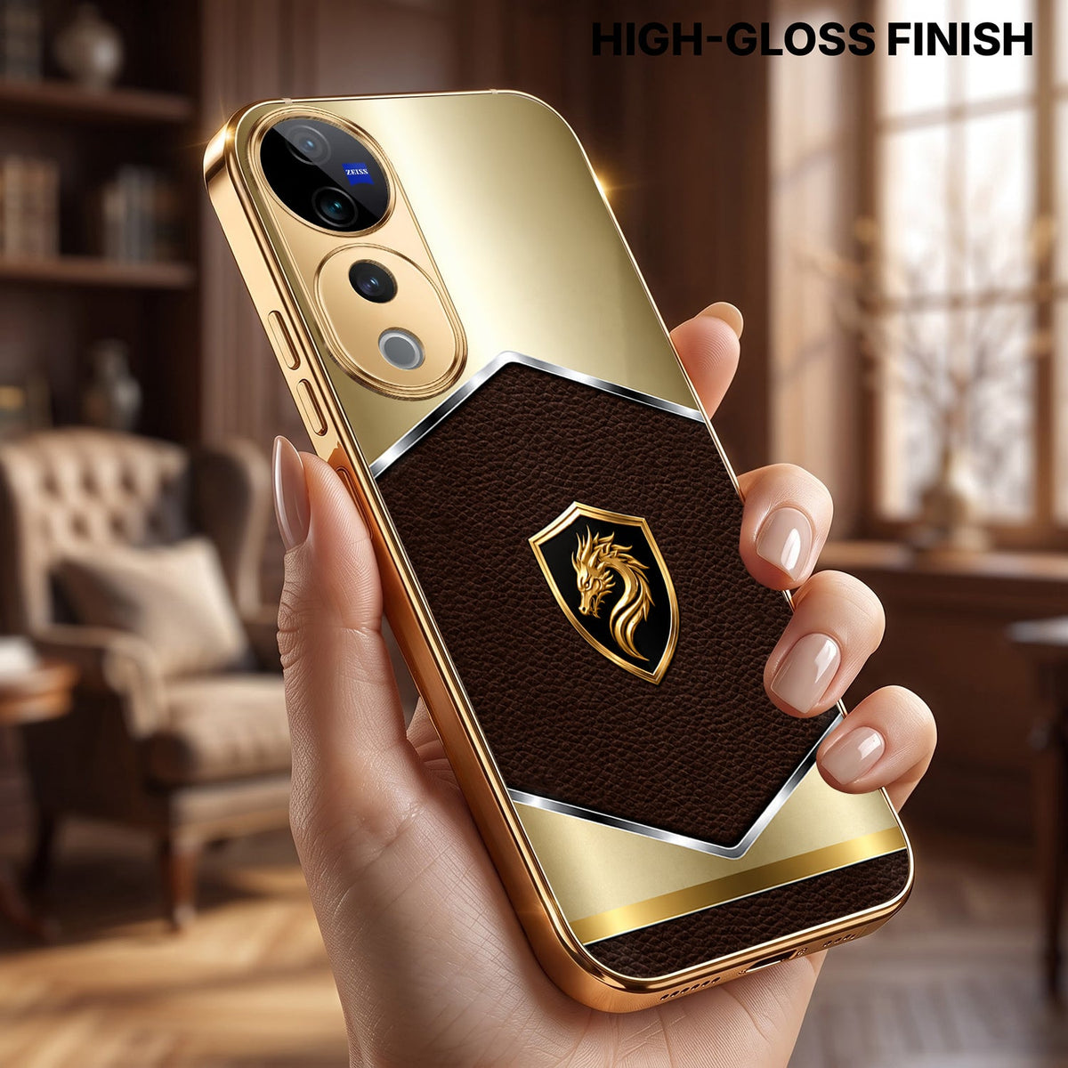 Vivo V40 Pro 5G Dragon Crest Gold Electroplated Glass Phone Back Case