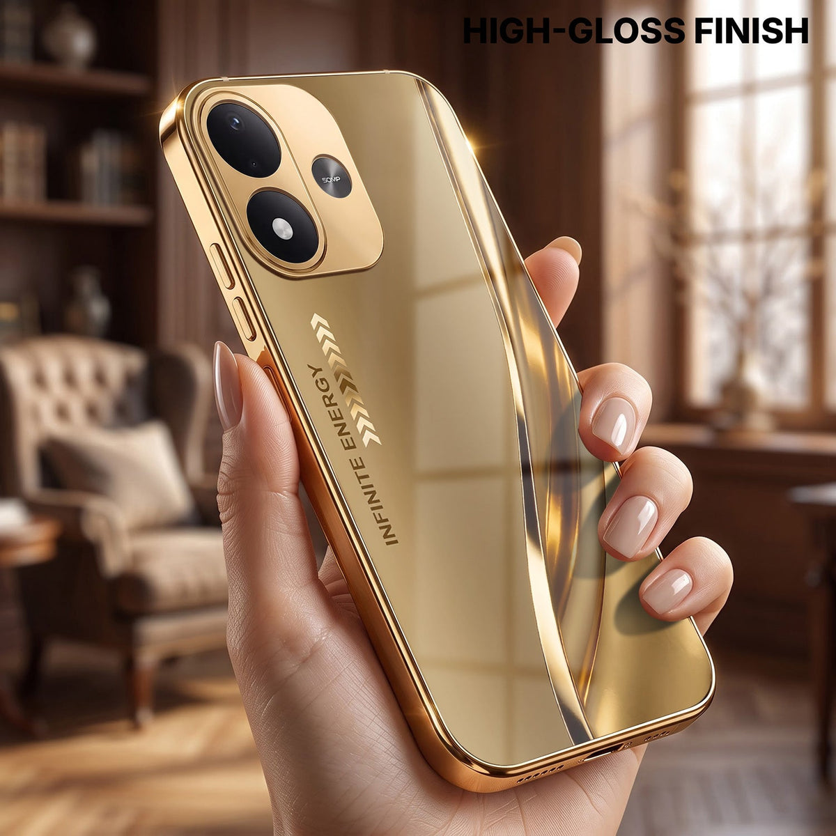 Redmi Note 17 5G Luxury Infinity Energy Gold Electroplated Glass Phone Case