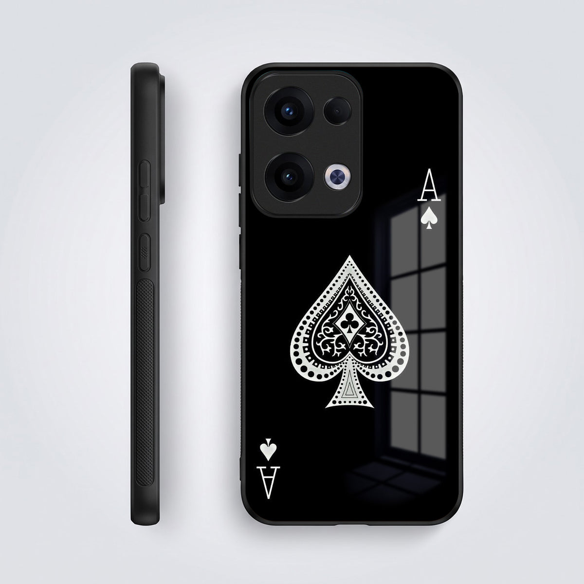 Oppo Reno 13 5G Premium Acrylic Shockproof Glass Back Case (Black Ace)