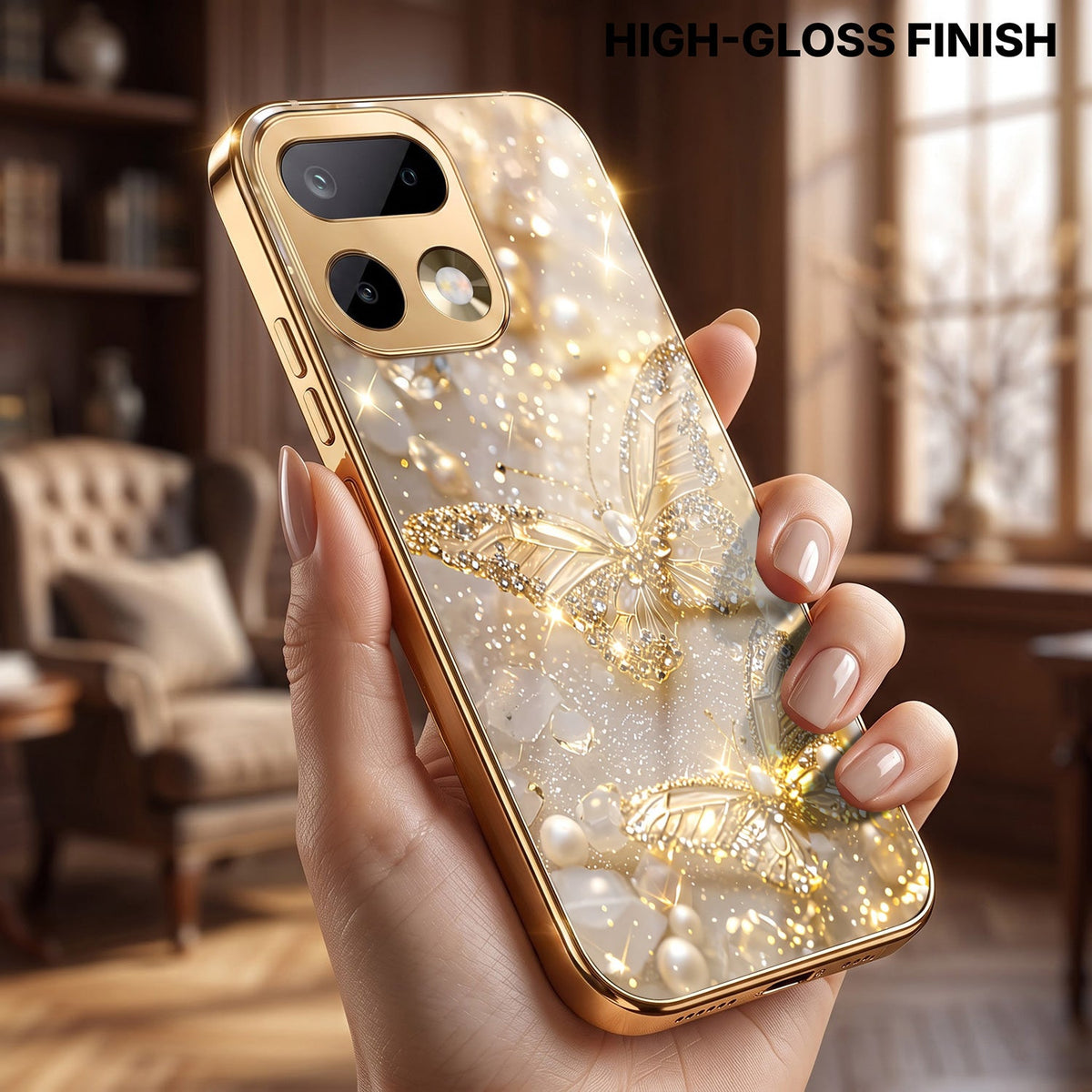 Realme 16 Pro+ 5G Golden Butterfly Gold Electroplated Glass Phone Back Case
