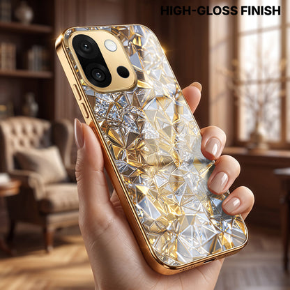 OnePlus 13s 5G White Diamond Shatter Gold Electroplated Glass Phone Back Case
