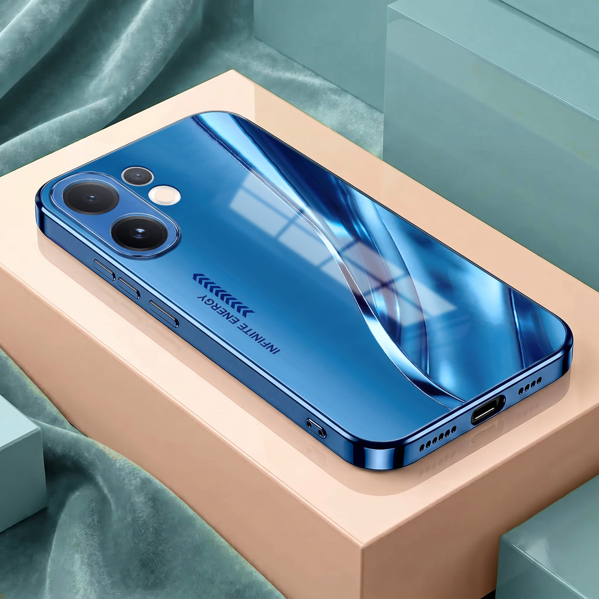 Vivo V60 5G Luxury Infinity Energy Blue Electroplated Glass Phone Back Case
