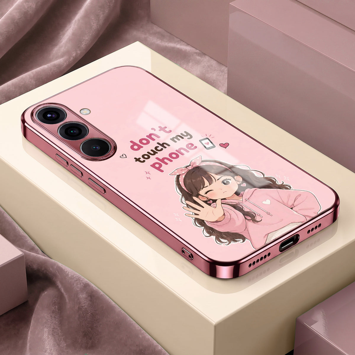 Samsung Galaxy A36 5G Luxury Anime Girl Pink Electroplated Glass Phone Back Case