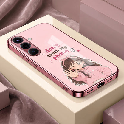Samsung Galaxy A36 5G Luxury Anime Girl Pink Electroplated Glass Phone Back Case