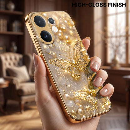 Vivo V60 5G Golden Butterfly Gold Electroplated Glass Phone Back Case
