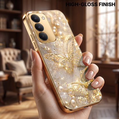 Redmi 15 5G Golden Butterfly Gold Electroplated Glass Phone Back Case