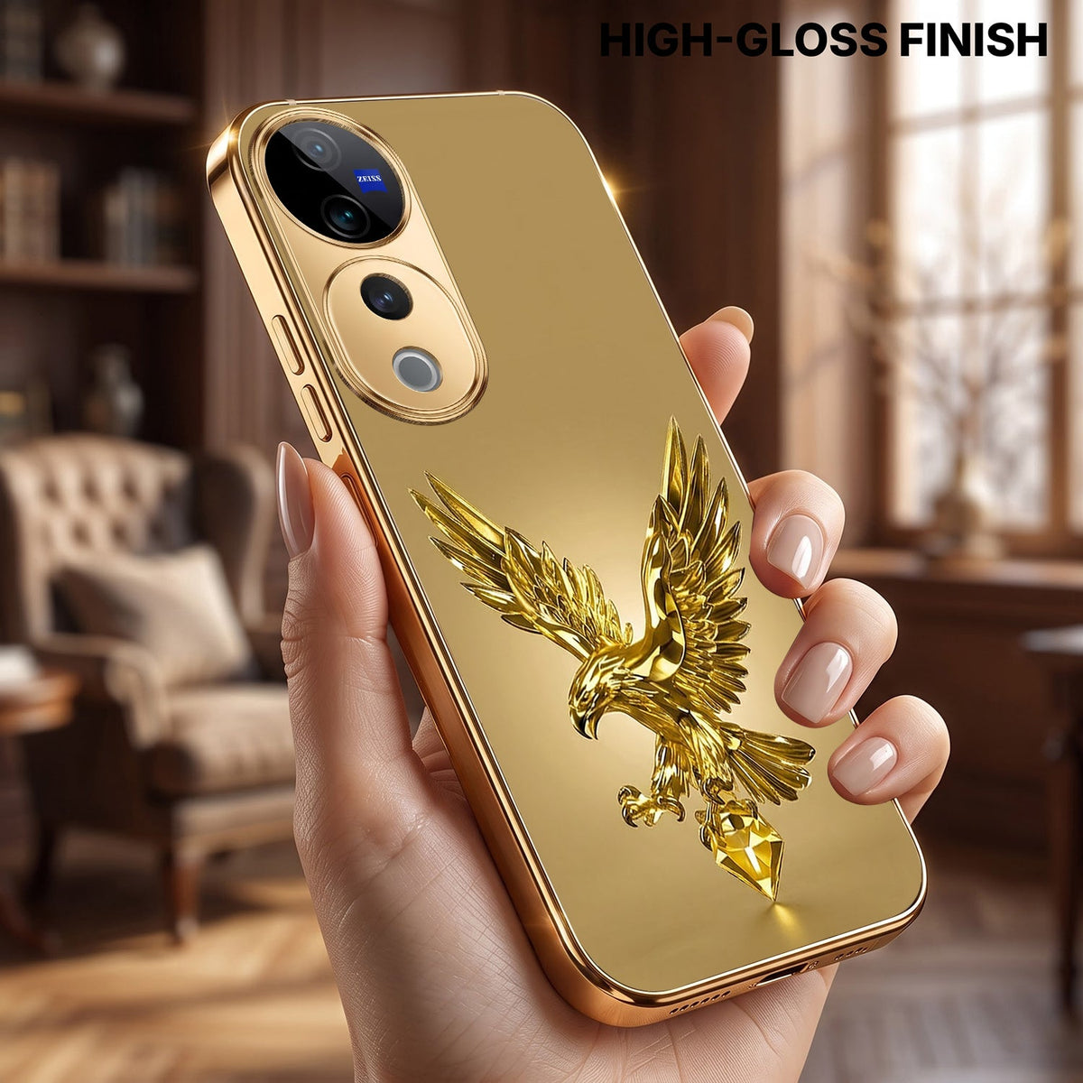 Vivo V40 Pro 5G Golden Eagle Gold Electroplated Glass Phone Back Case