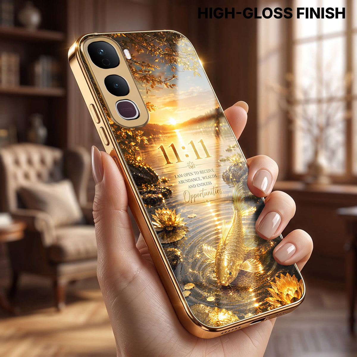 Vivo Y400 Pro 5G 11:11 Manifestation Gold Electroplated Glass Phone Back Case