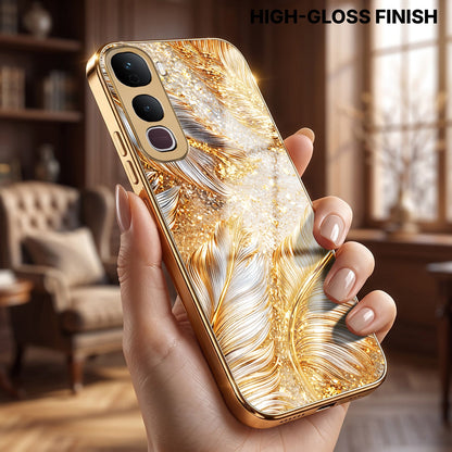 Vivo Y400 Pro 5G Golden Feather Marble Gold Electroplated Glass Phone Back Case