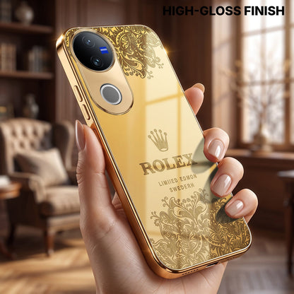Vivo V50 5G Rolex Crown Gold Electroplated Glass Phone Back Case