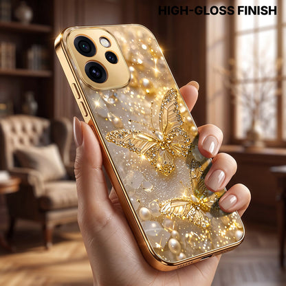 Oppo Reno 15 Pro Mini 5G Golden Butterfly Gold Electroplated Glass Phone Back Case