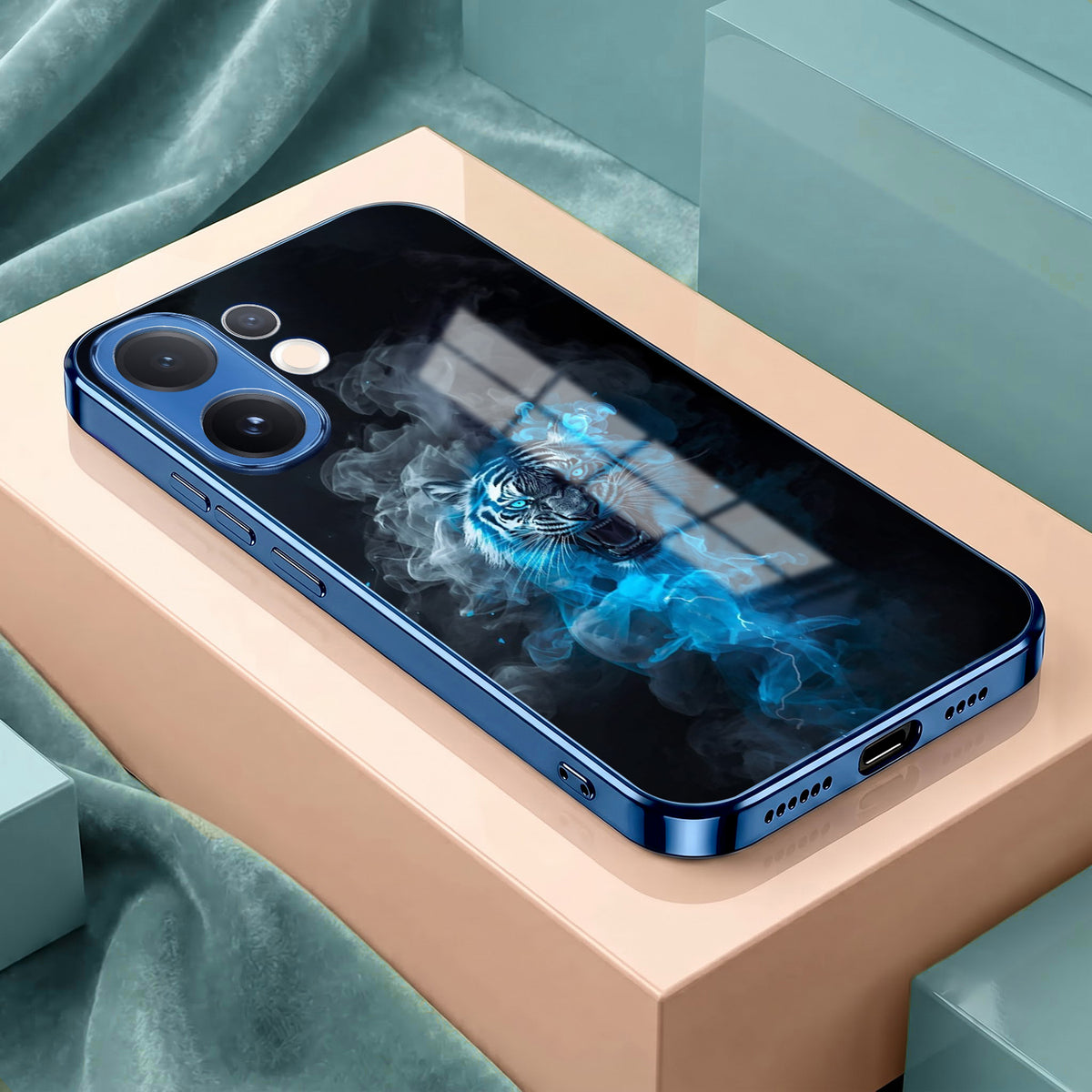 Vivo V60 5G Blue Spirit Tiger Blue Electroplated Glass Phone Back Case