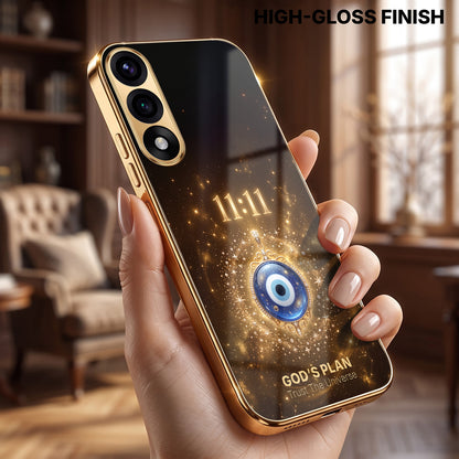 OnePlus Nord 5 5G God’s Plan Evil Eye Gold Electroplated Glass Phone Back Case