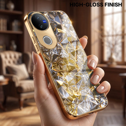 Vivo V50 5G White Diamond Shatter Gold Electroplated Glass Phone Back Case