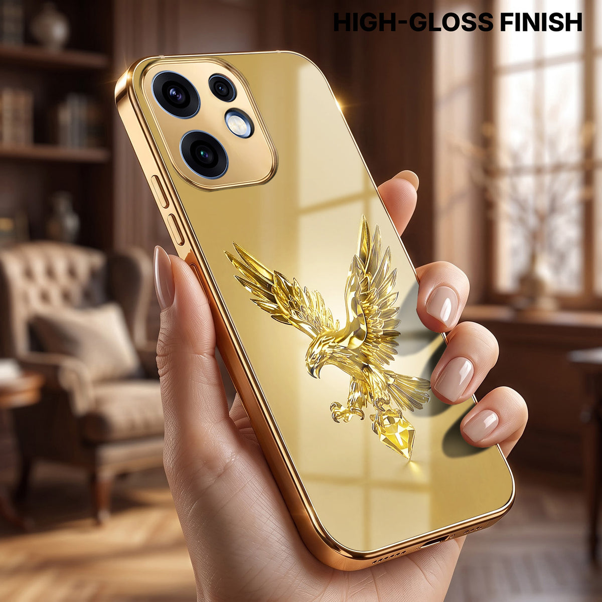 Oppo Reno 16 5G Golden Eagle Gold Electroplated Glass Phone Back Case