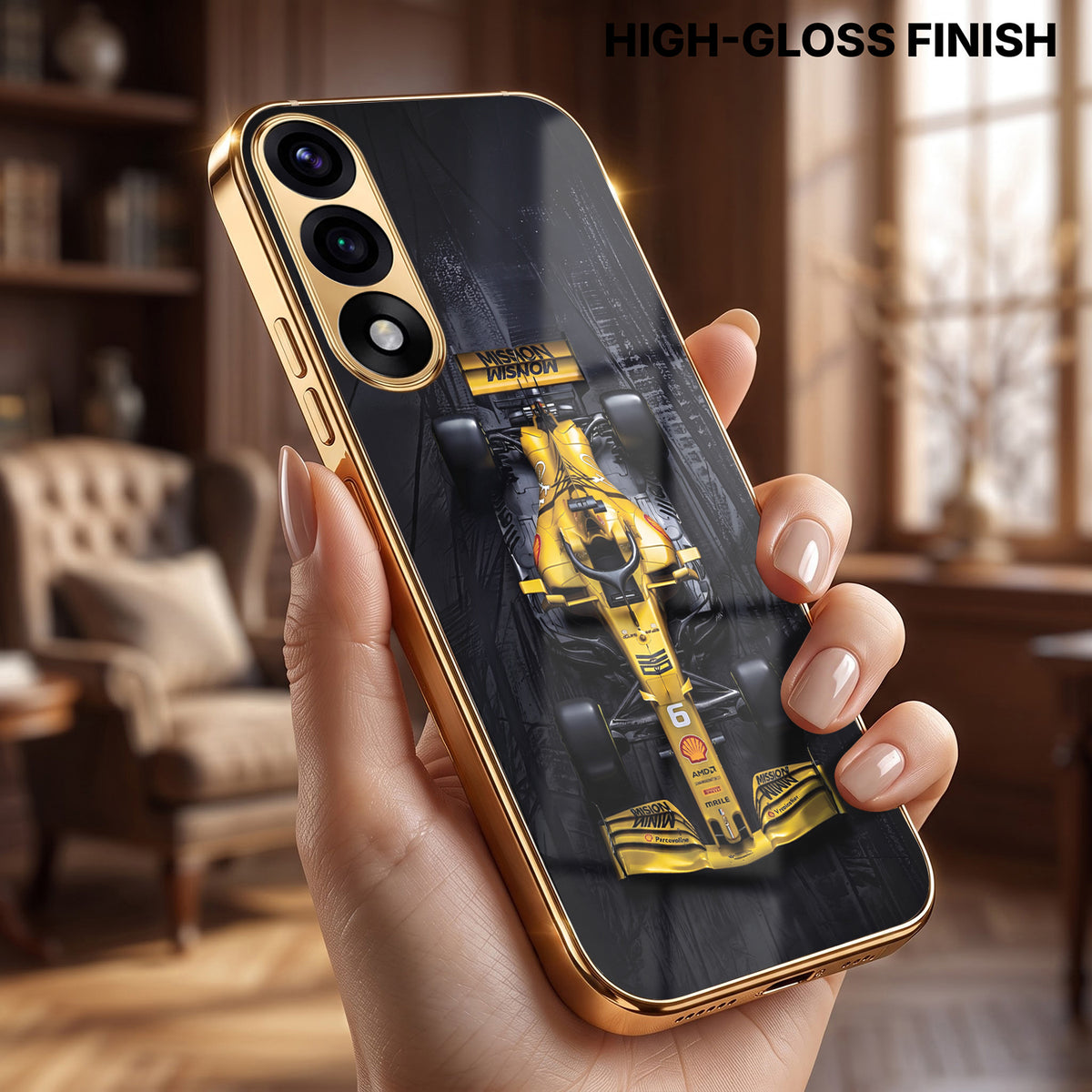 Oneplus Nord 5 5G F1 Racing Car Gold Electroplated Glass Phone Back Case