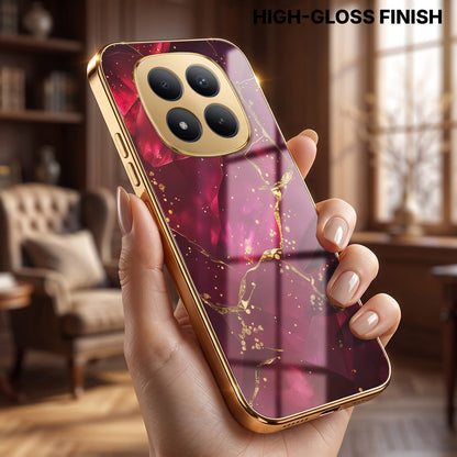 Redmi Note 15 Pro Plus 5G Luxury Crimson Marble Gold Electroplated Glass Phone Back Case