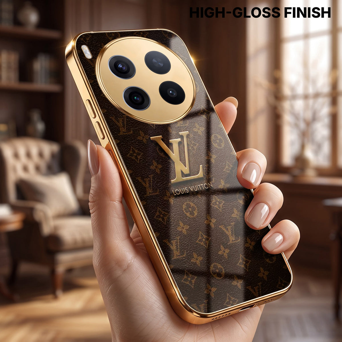 Vivo X300 Pro 5G LV Brown Monogram Gold Electroplated Glass Phone Back Case