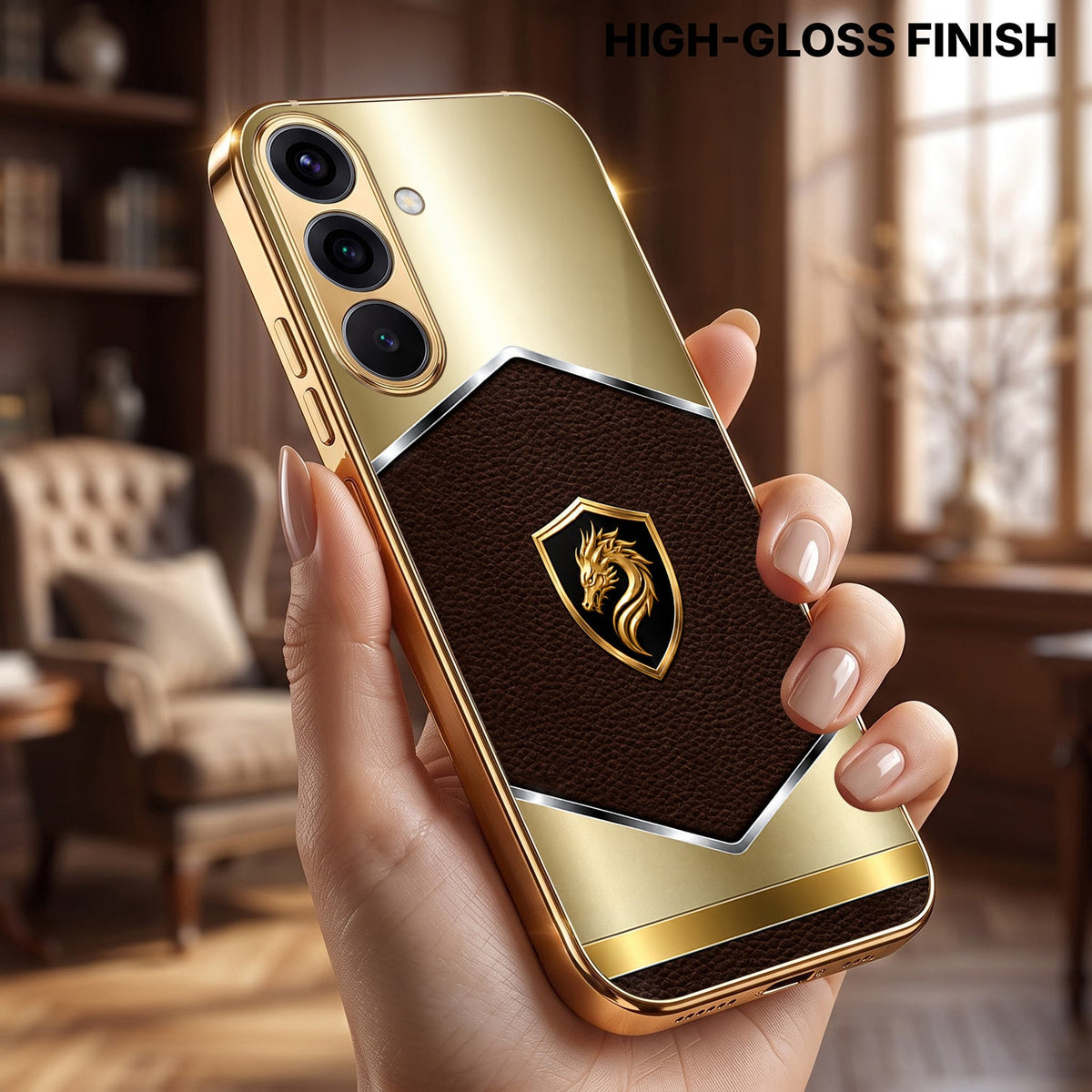 Samsung Galaxy A36 5G Dragon Crest Gold Electroplated Glass Phone Back Case