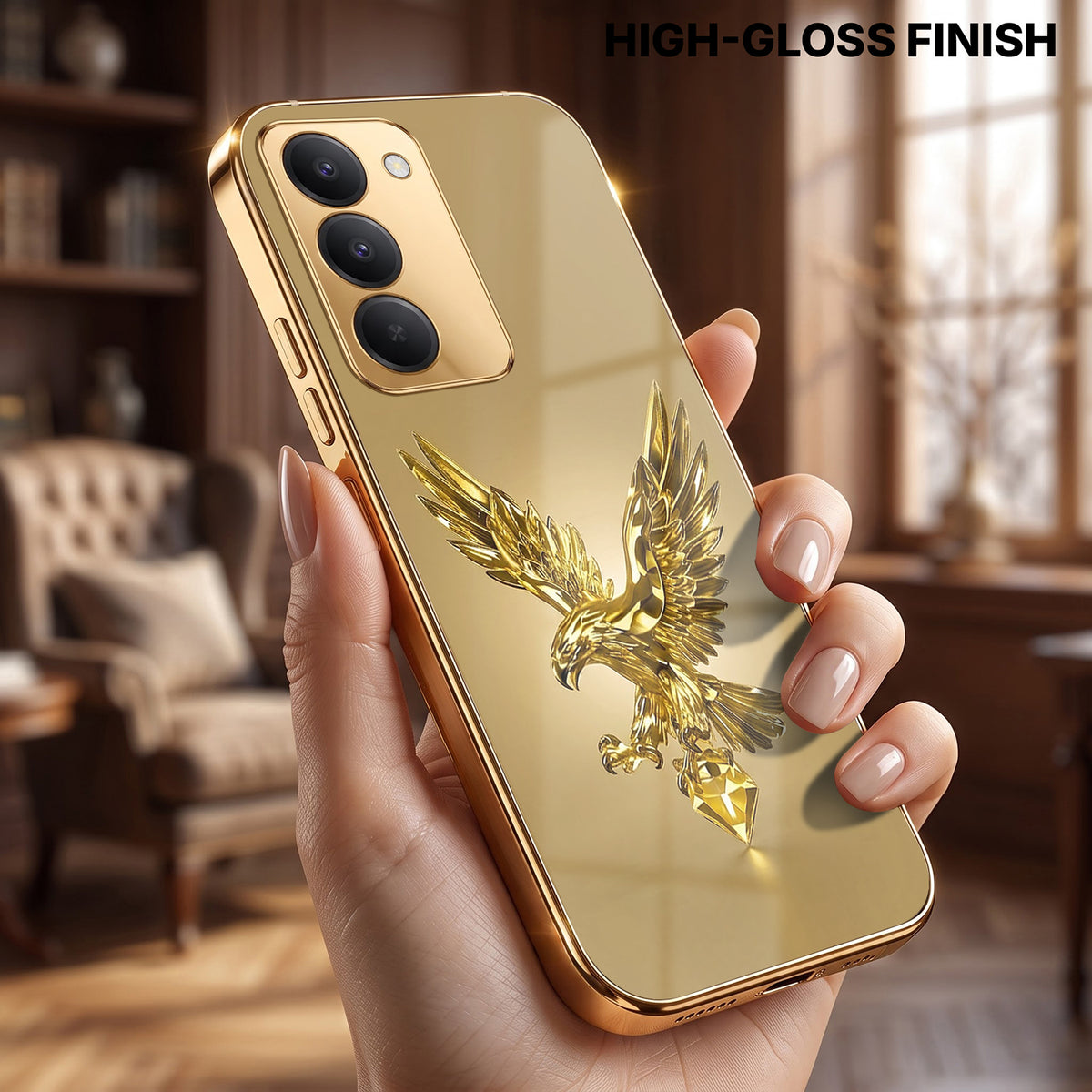 Redmi 15 5G Golden Eagle Gold Electroplated Glass Phone Back Case