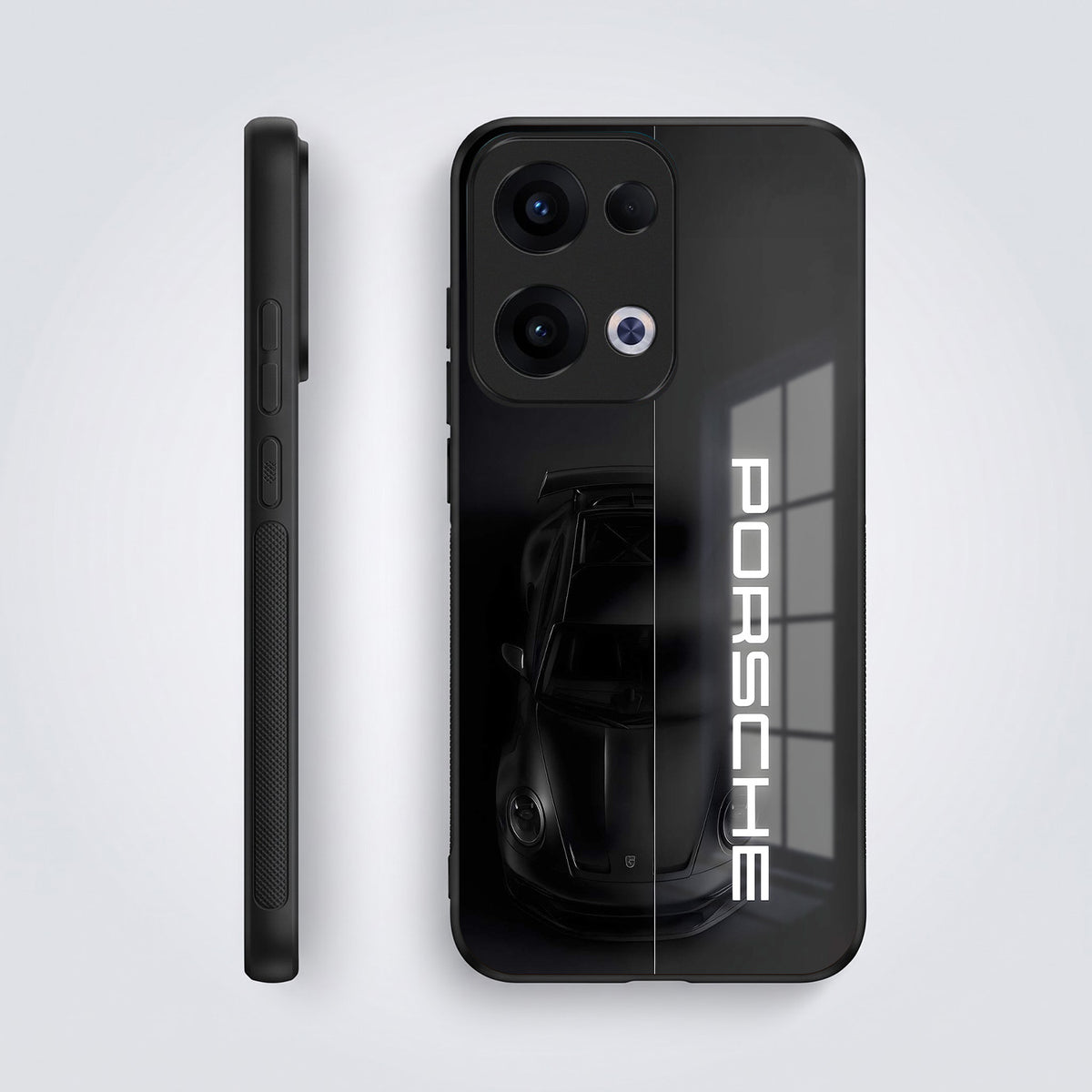 Oppo Reno 13 5G 5G Premium Acrylic Shockproof Glass Back Case (Black Porsche)