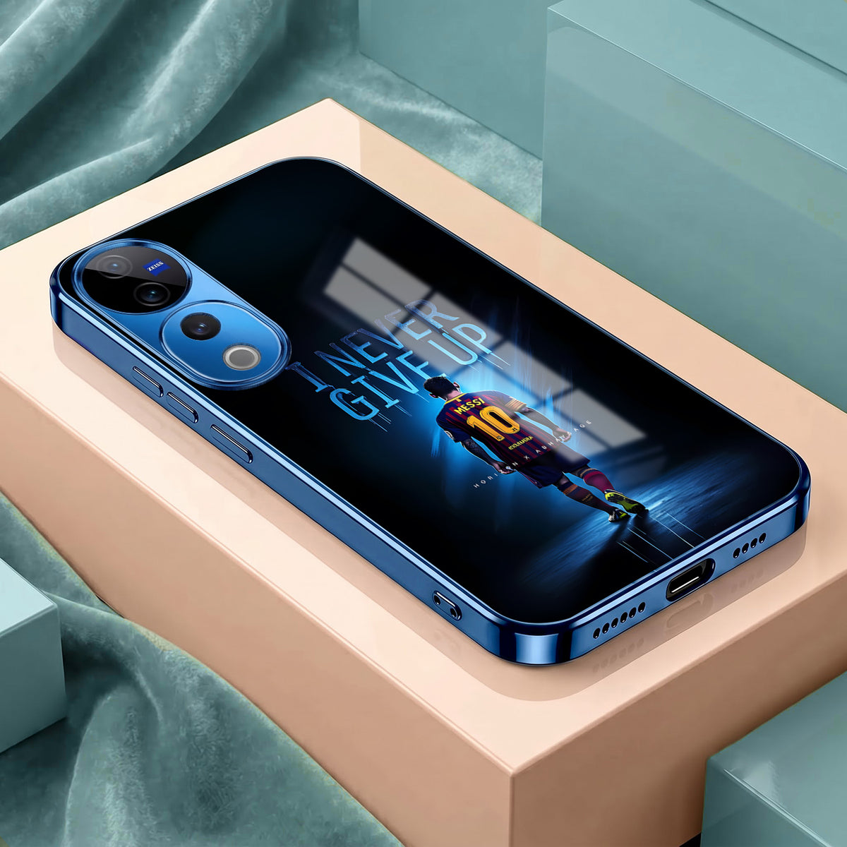Vivo V40 Pro 5G Never Give Up Blue Electroplated Glass Phone Back Case
