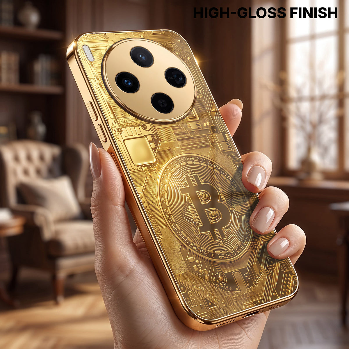 Vivo X300 5G Bitcoin Gold Electroplated Glass Phone Back Case