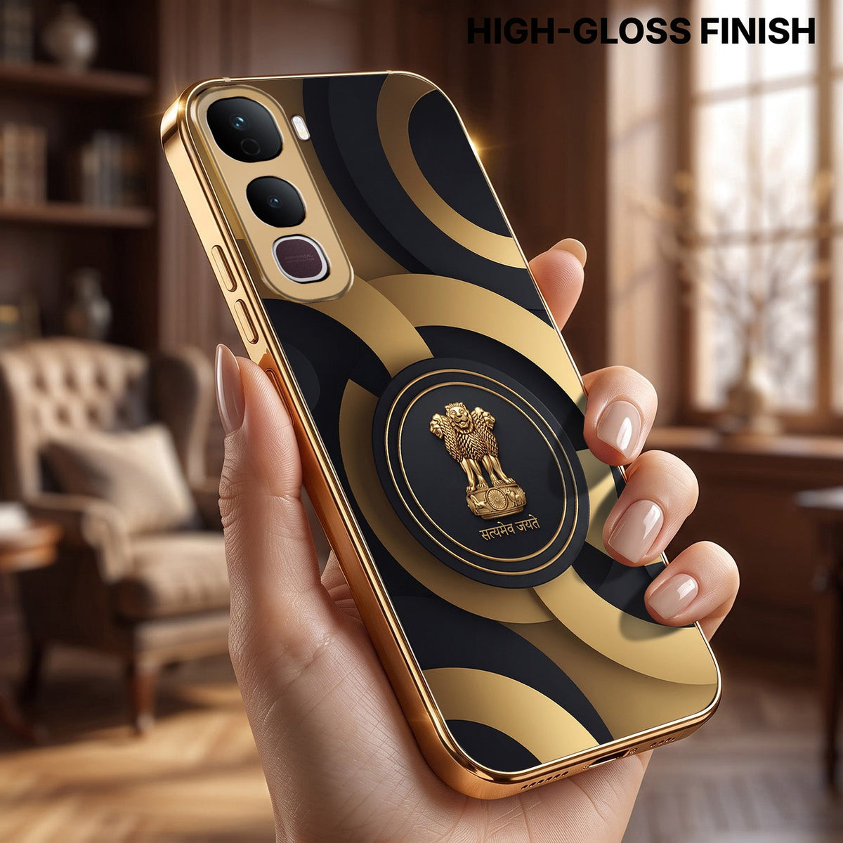 Vivo Y400 Pro 5G Royal Emblem Gold Electroplated Glass Phone Back Case