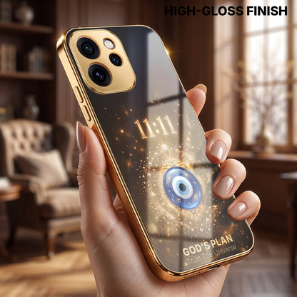Oppo Reno 15 Pro Mini 5G God’s Plan Evil Eye Gold Electroplated Glass Phone Back Case