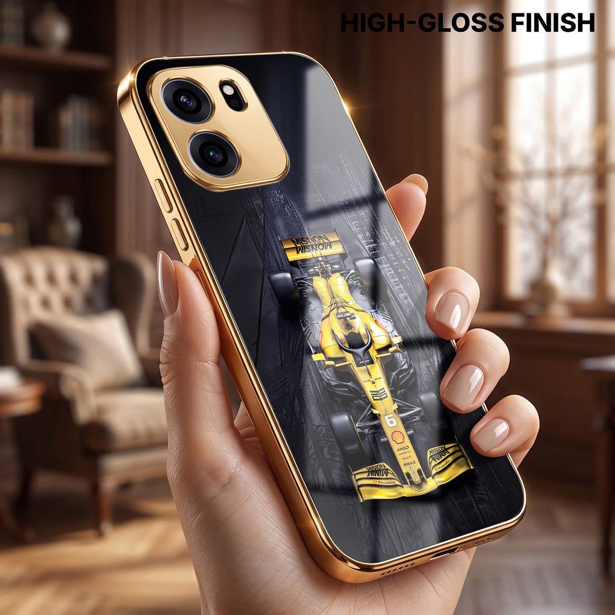 OnePlus Nord CE6 5G F1 Racing Car Gold Electroplated Glass Phone Back Case
