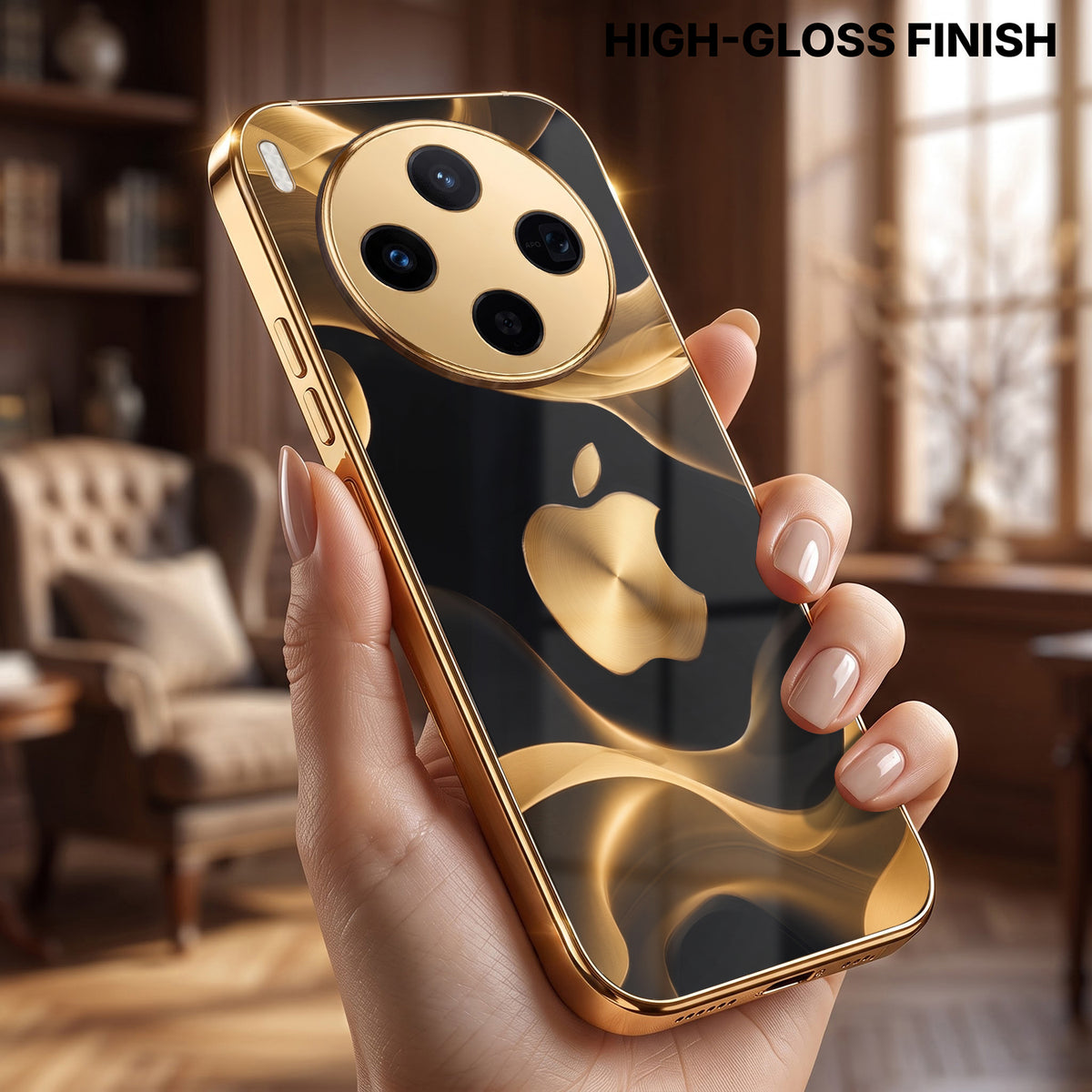 Vivo X300 5G Luxury Wave Gold Electroplated Glass Phone Back Case