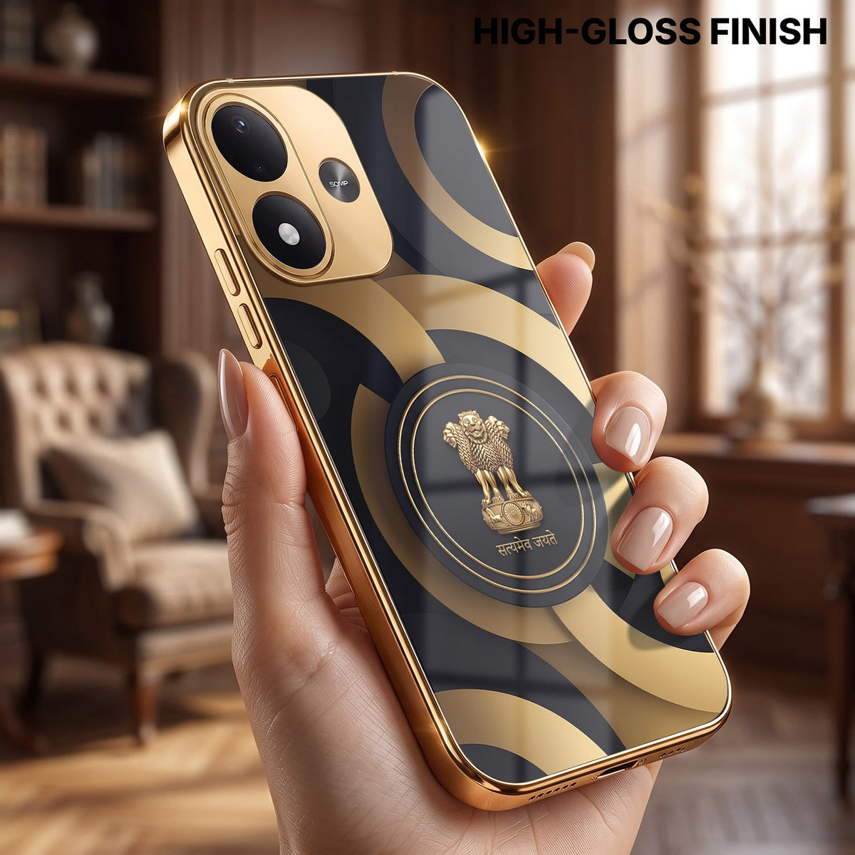 Redmi Note 17 5G Royal Emblem Gold Electroplated Glass Phone Back Case