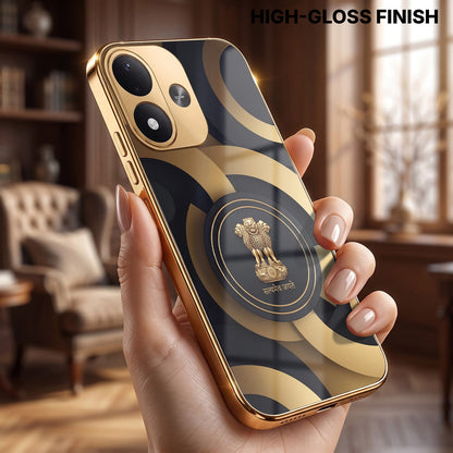 Redmi Note 17 5G Royal Emblem Gold Electroplated Glass Phone Back Case