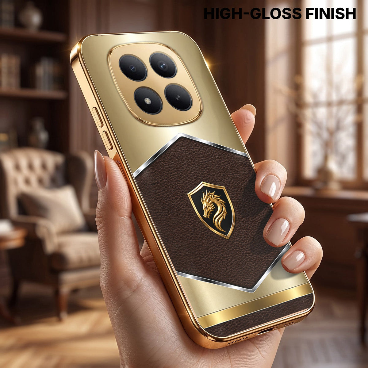 Redmi Note 15 Pro+ 5G Dragon Crest Gold Electroplated Glass Phone Back Case