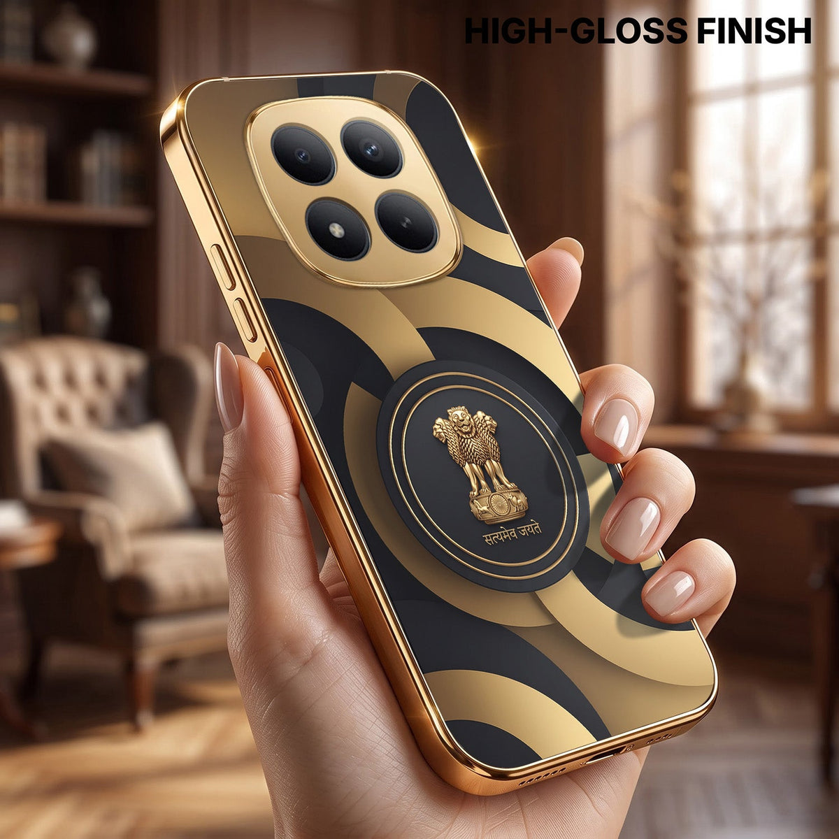 Redmi Note 15 Pro+ 5G Royal Emblem Gold Electroplated Glass Phone Back Case
