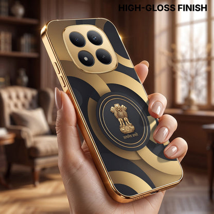 Redmi Note 15 Pro+ 5G Royal Emblem Gold Electroplated Glass Phone Back Case