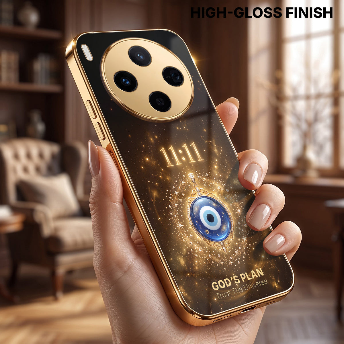 Vivo X300 5G God’s Plan Evil Eye Gold Electroplated Glass Phone Back Case