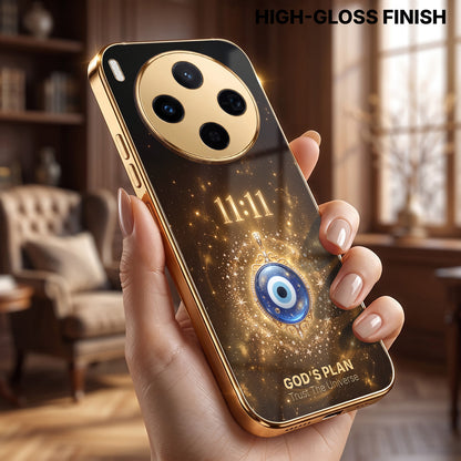 Vivo X300 5G God’s Plan Evil Eye Gold Electroplated Glass Phone Back Case