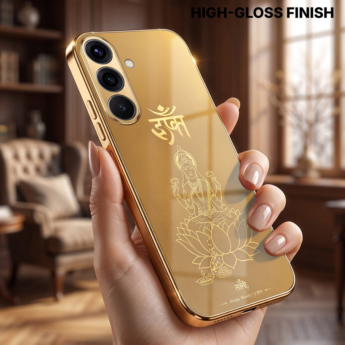 Samsung Galaxy A36 5G Shree Lakshmi Divine Gold Electroplated Glass Phone Back Case