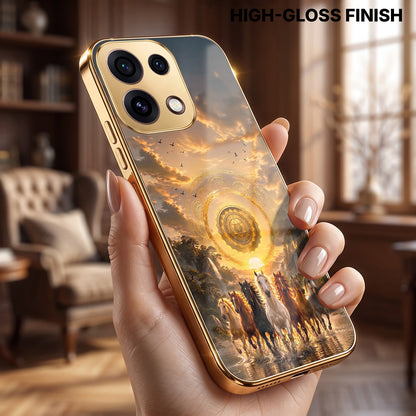 Oppo Reno 16C 5G Celestial Seven Horses Gold Electroplated Glass Phone Back Case