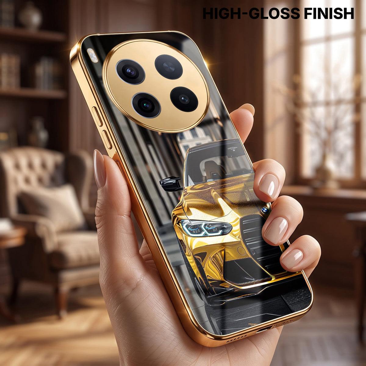 Vivo X300 Pro 5G Golden BMW Gold Electroplated Glass Phone Back Case