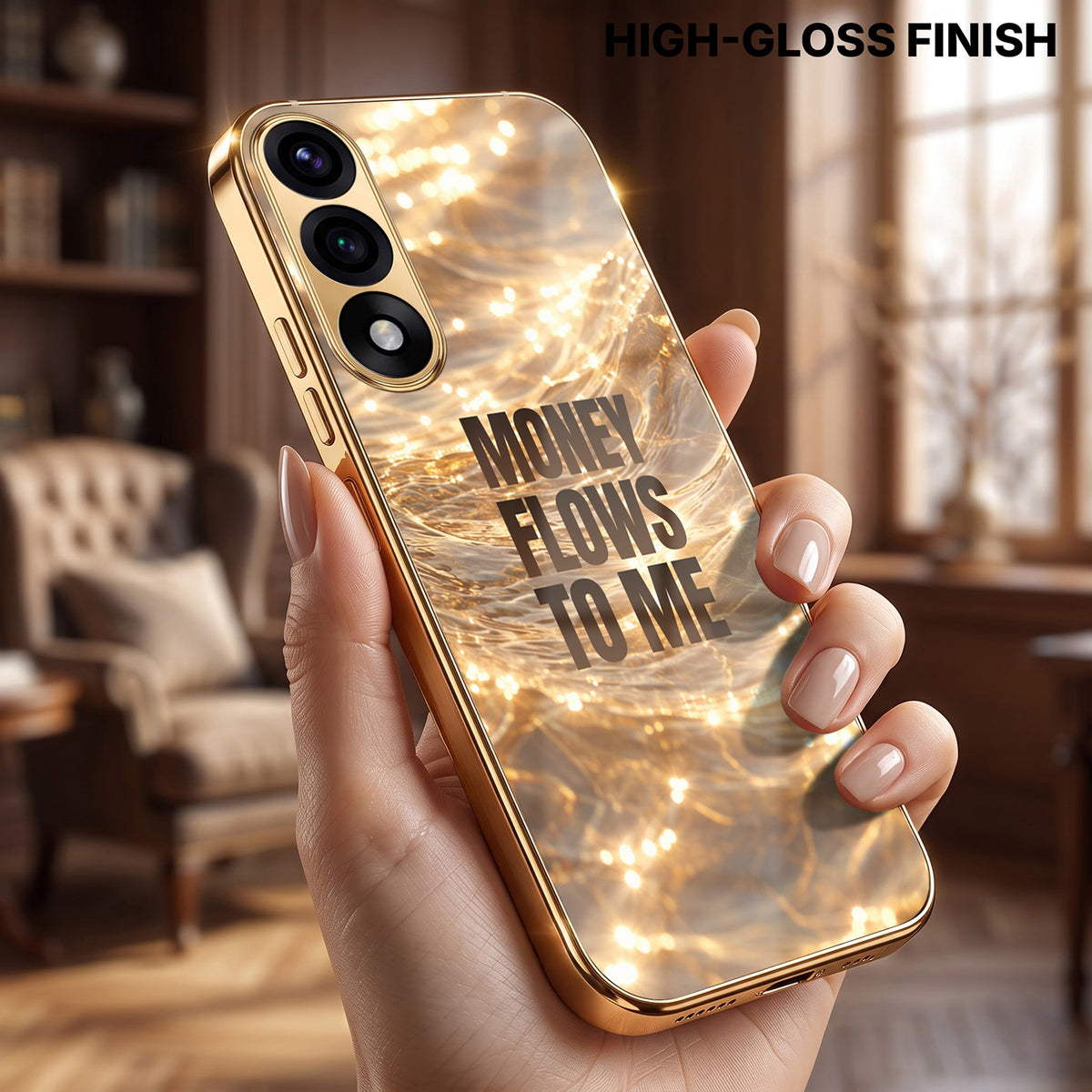 Oneplus Nord 5 5G Money Flows To Me Gold Electroplated Glass Phone Back Case